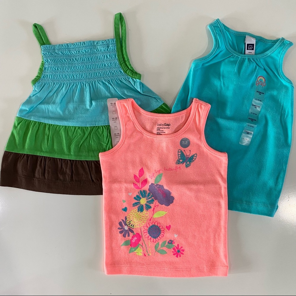 NWT Gap Girls Sz 12-18 mos 3 pc Tank Top Bundle Shirt New Striped Butterfly Logo